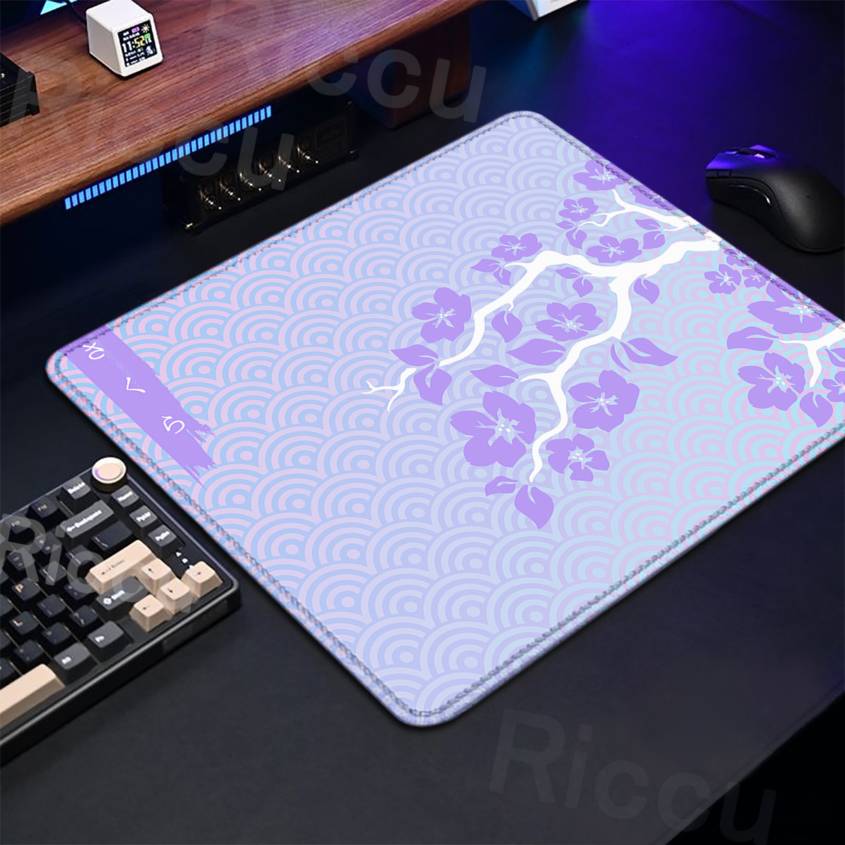 Desk Setup Pink - Fioletowa podkładka pod mysz Sakura do