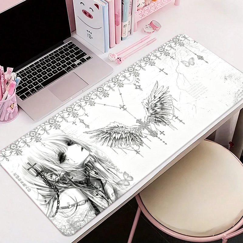 Desk Setup Rug - Skórzana podkładka pod mysz czarno-biała Anime